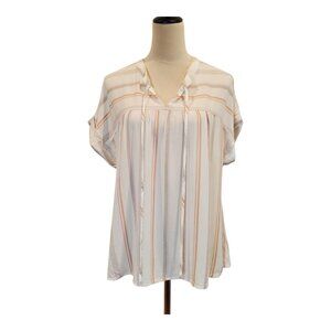 BLU PEPPER SZ L Women's Striped Tie-front 100% Rayon Short Sleeve Top